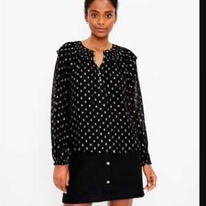 Shimmer Clip Ruffle Button Blouse